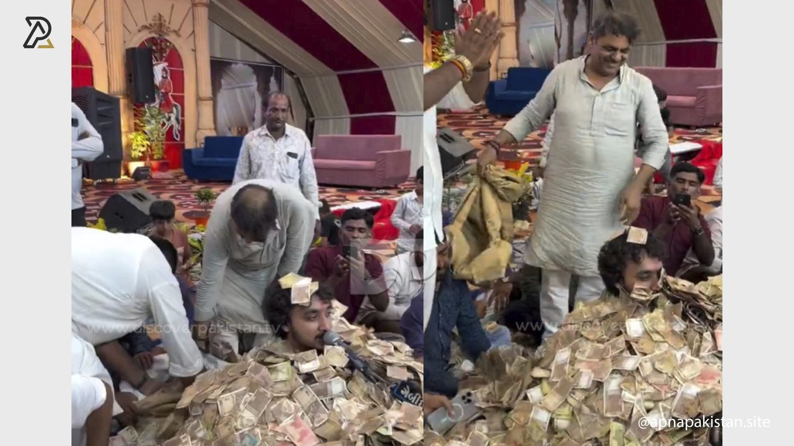 اسٹیج پر نوٹوں کی بارشگلوکار کرنسی کے تلے دب گیا